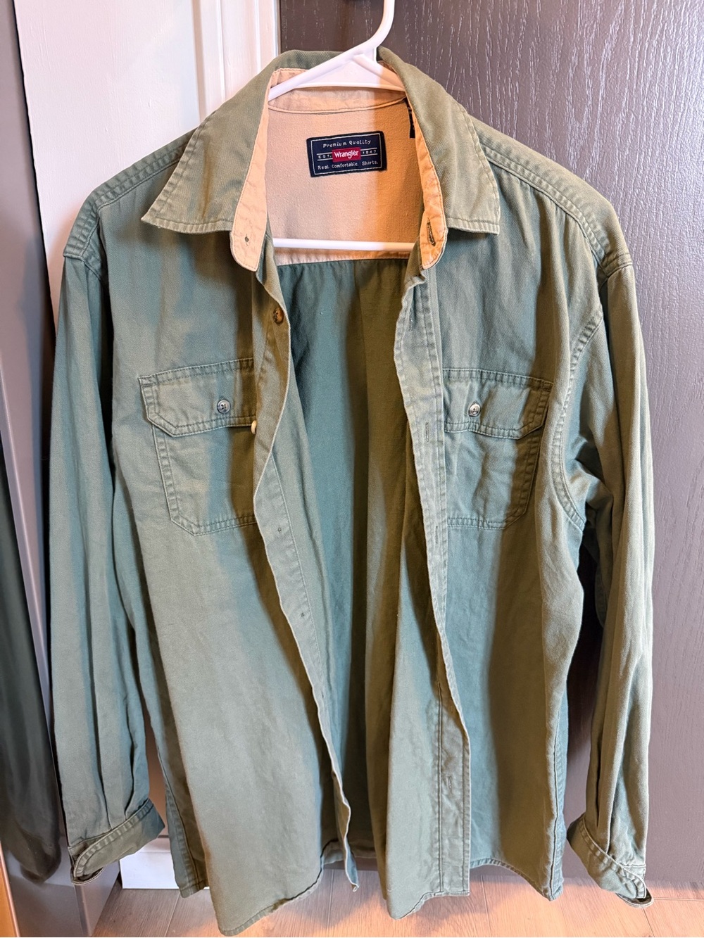 Wrangler Olive Green Shirt Jacket with Contrast Collar